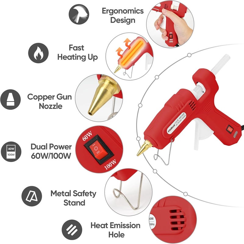 ROMECH Full Size Hot Glue Gun with 60/100W Dual Power and 21 Hot Glue Sticks (7/16"), Fast Preheating Heavy Duty Industrial Gluegun with Storage Case for Crafting, DIY and Repairs (Red) - Image 2